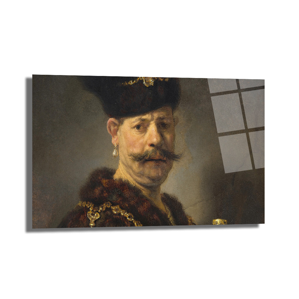 Rembrandt Stili Bıyıklı Adam Portresi Cam Tablo