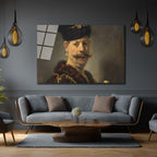 Rembrandt Stili Bıyıklı Adam Portresi Cam Tablo