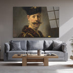 Rembrandt Stili Bıyıklı Adam Portresi Cam Tablo
