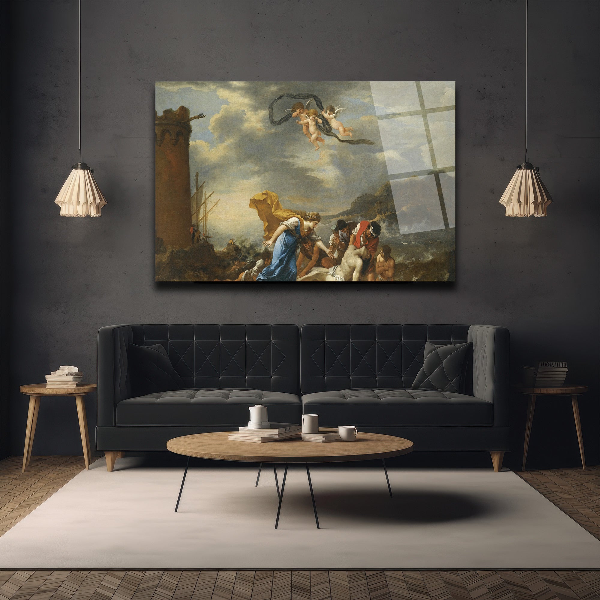 Fırtınada Kurtuluş Temalı Barok Sanat Cam Tablo