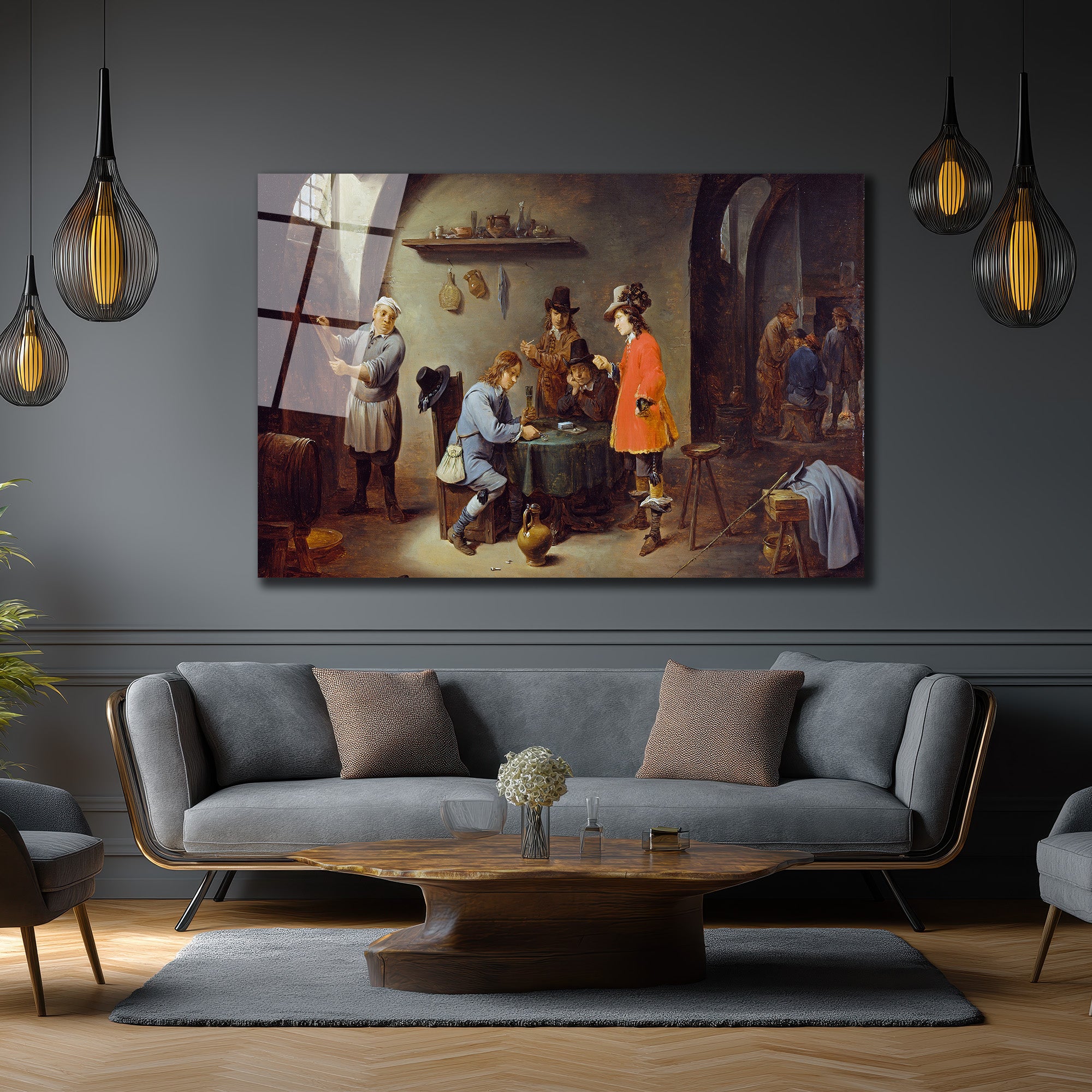 Hollanda Altın Çağı Taverna Sahnesi Cam Tablo