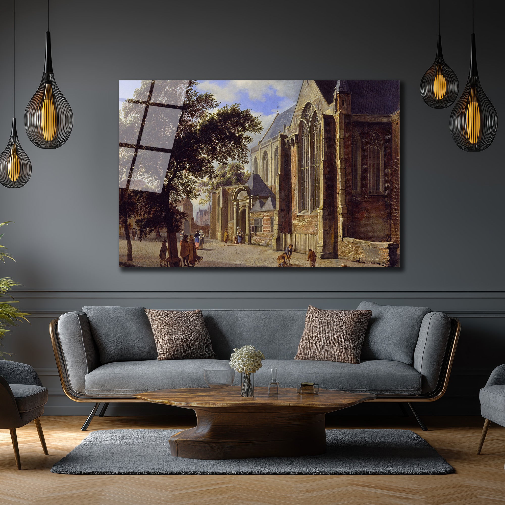 Hollanda Şehri Kilise Sokağı Temalı Sanatsal Cam Tablo