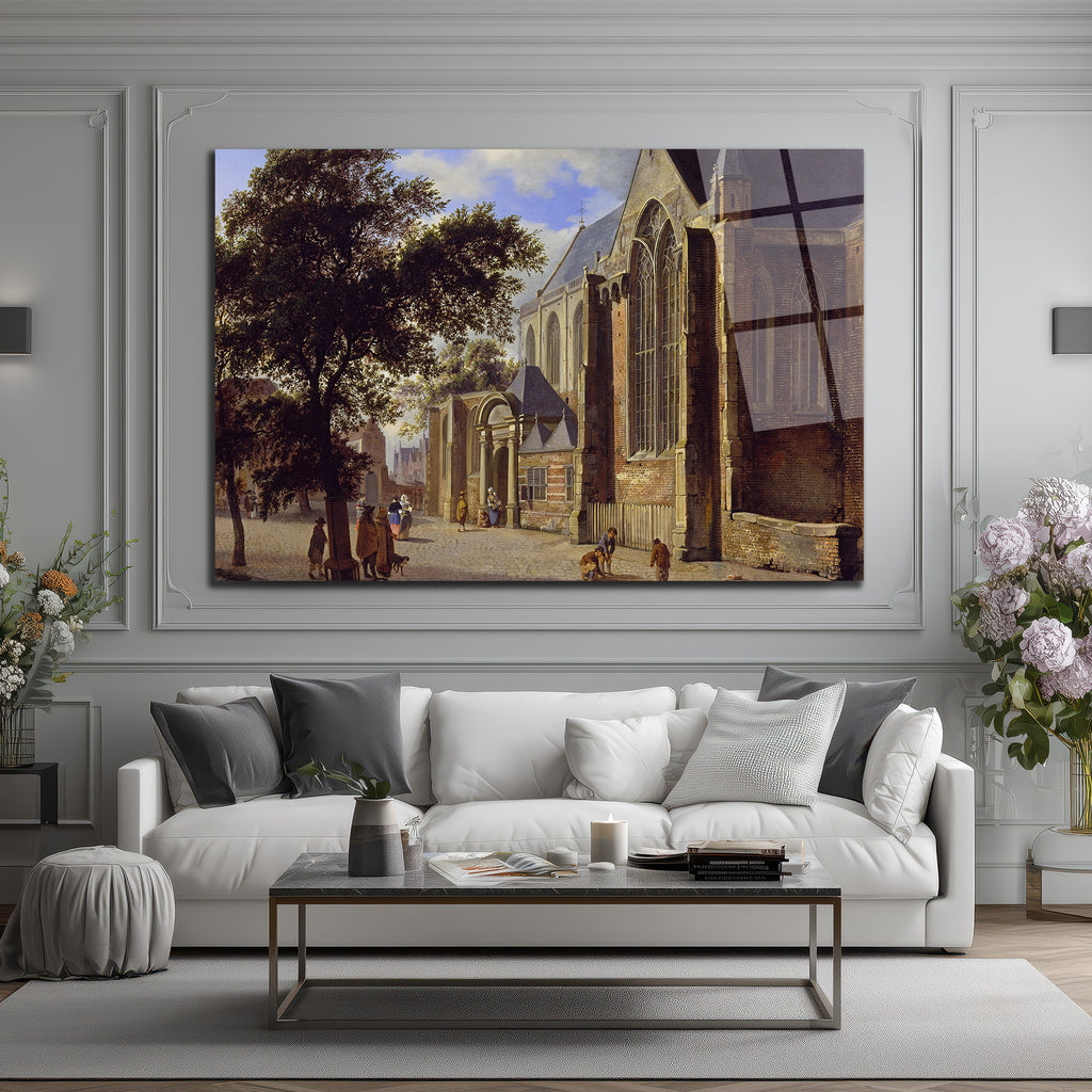 Hollanda Şehri Kilise Sokağı Temalı Sanatsal Cam Tablo