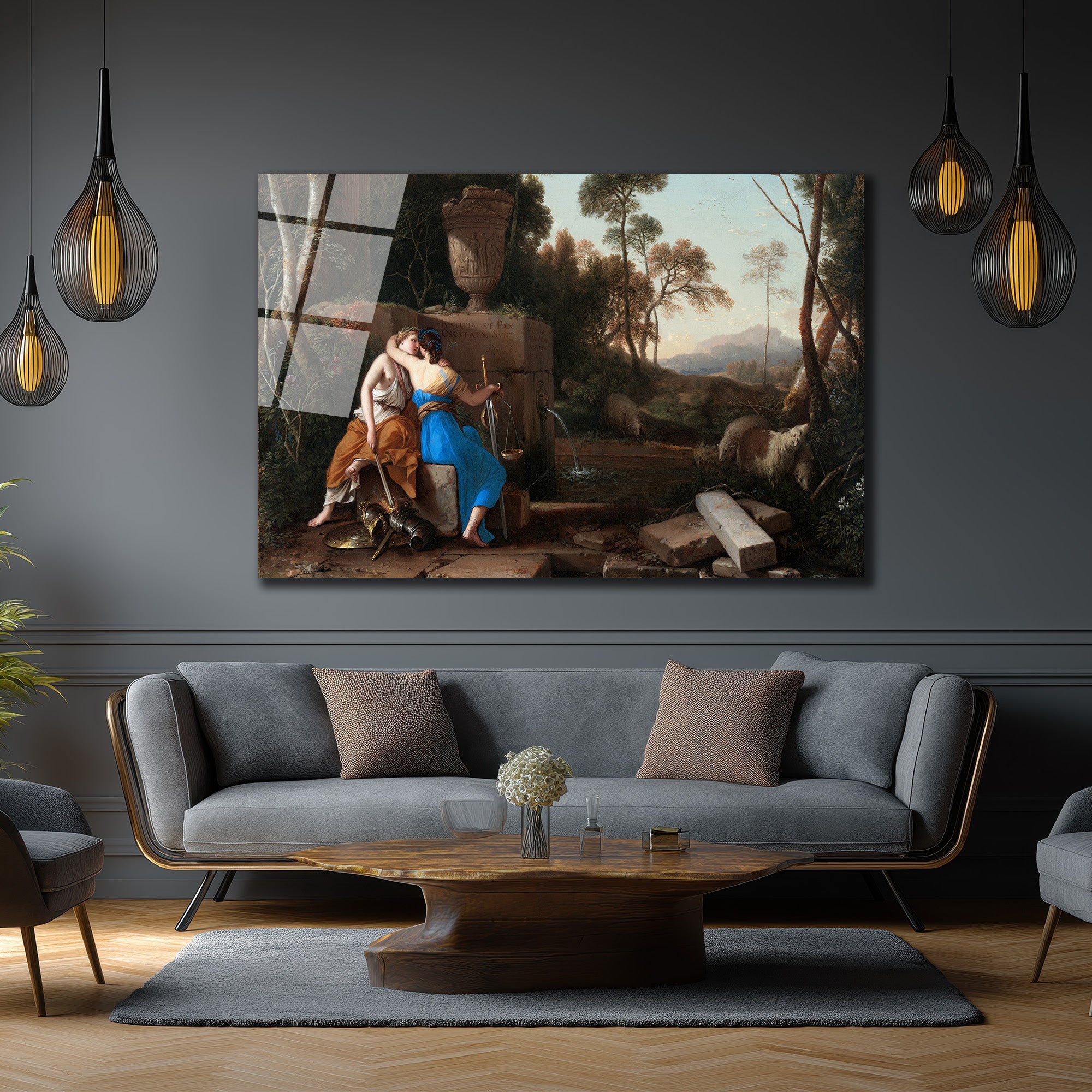 Adalet ve Barışın Kucaklaşması Klasik Sanat Cam Tablo