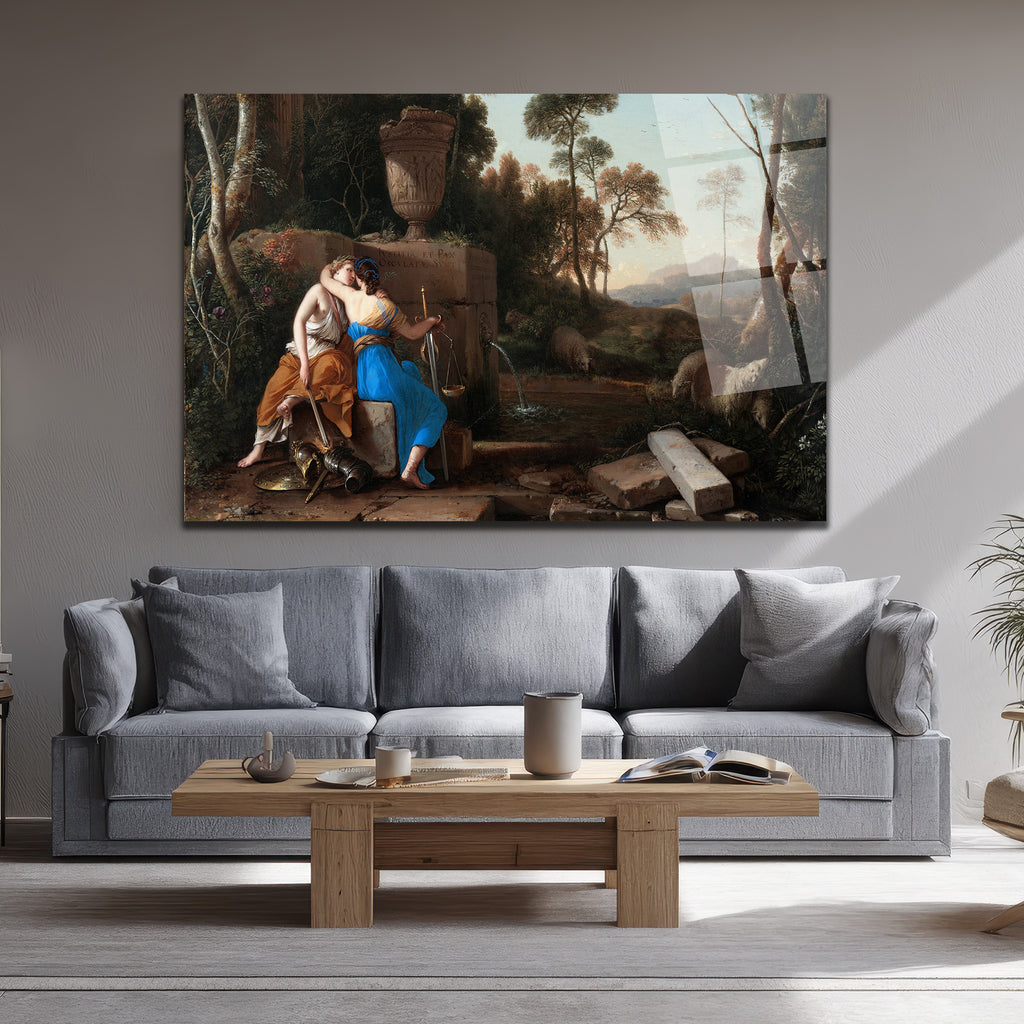 Adalet ve Barışın Kucaklaşması Klasik Sanat Cam Tablo