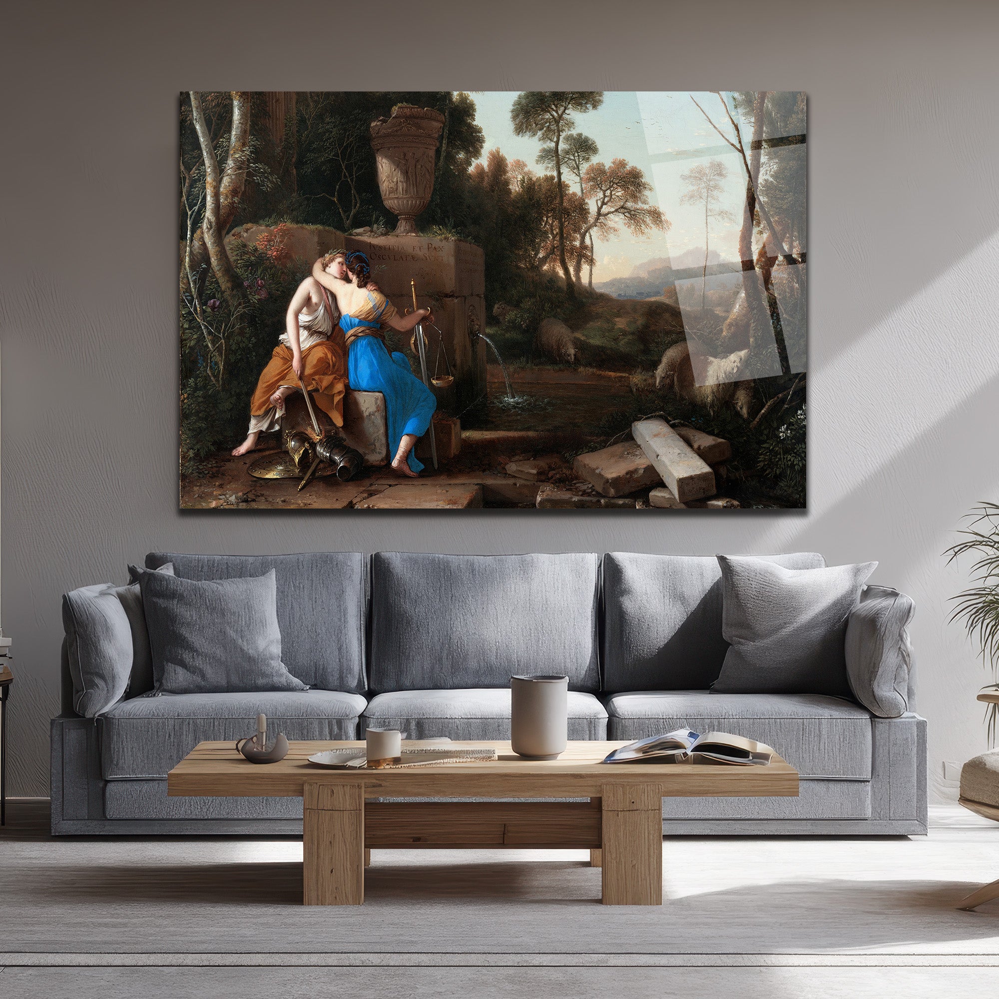Adalet ve Barışın Kucaklaşması Klasik Sanat Cam Tablo