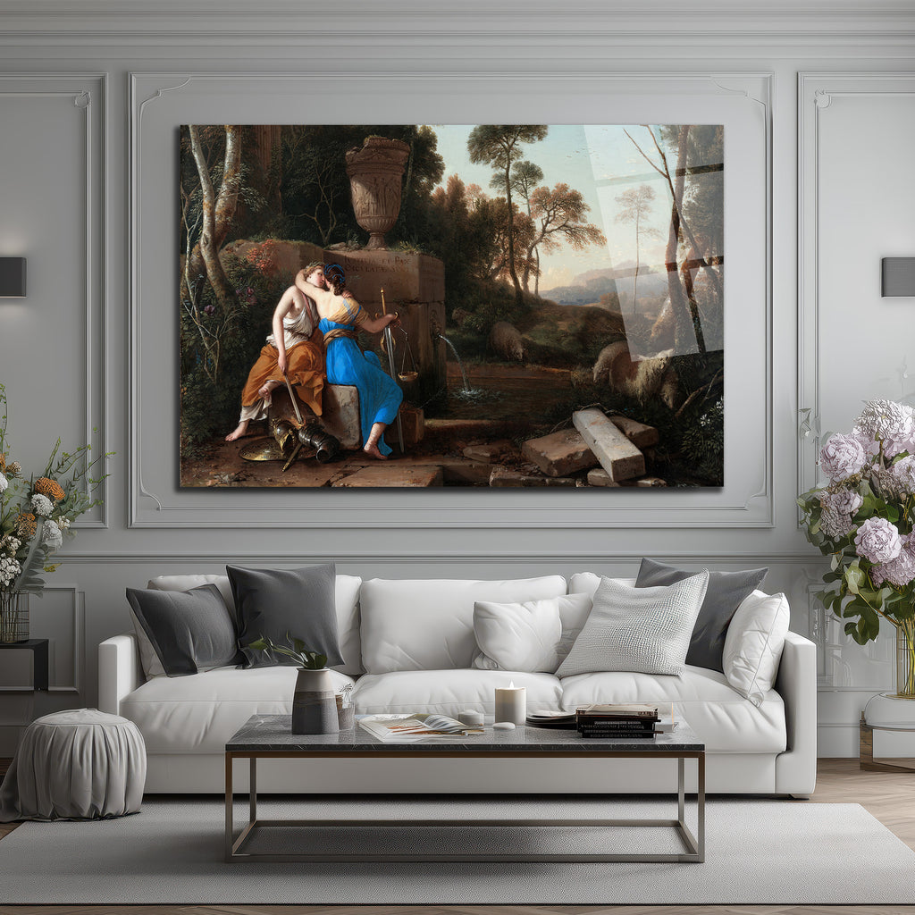 Adalet ve Barışın Kucaklaşması Klasik Sanat Cam Tablo