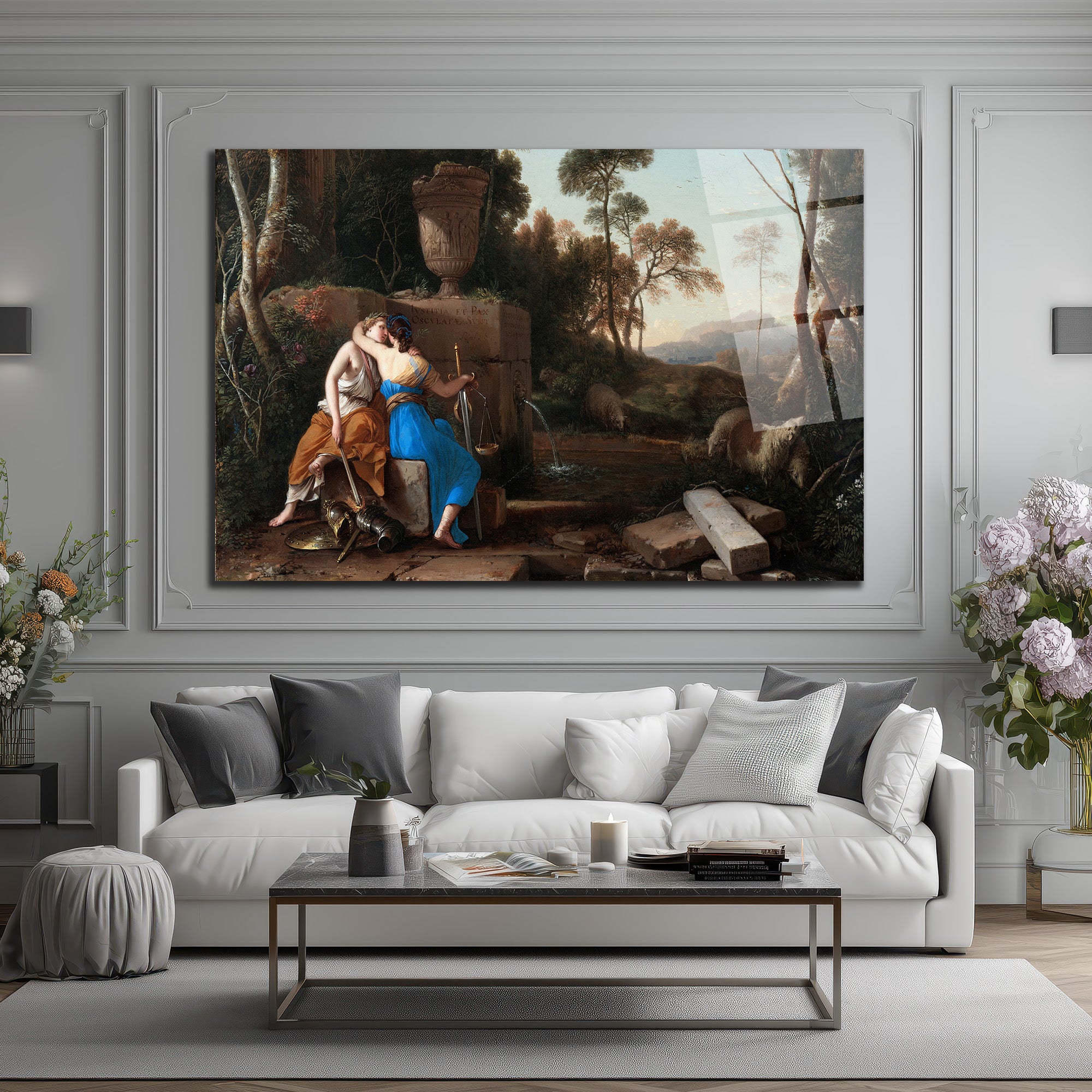 Adalet ve Barışın Kucaklaşması Klasik Sanat Cam Tablo