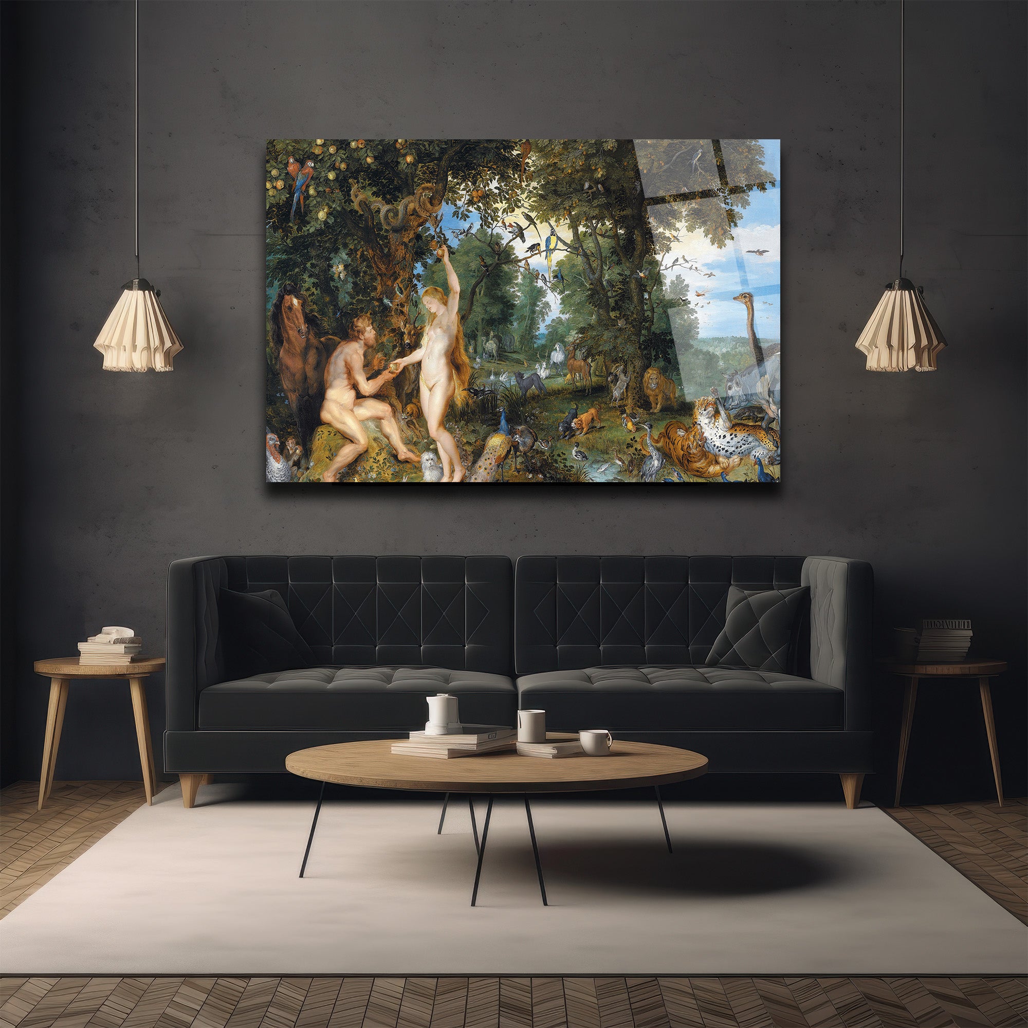 Adem ve Havva Cennet Bahçesi Temalı Sanatsal Cam Tablo