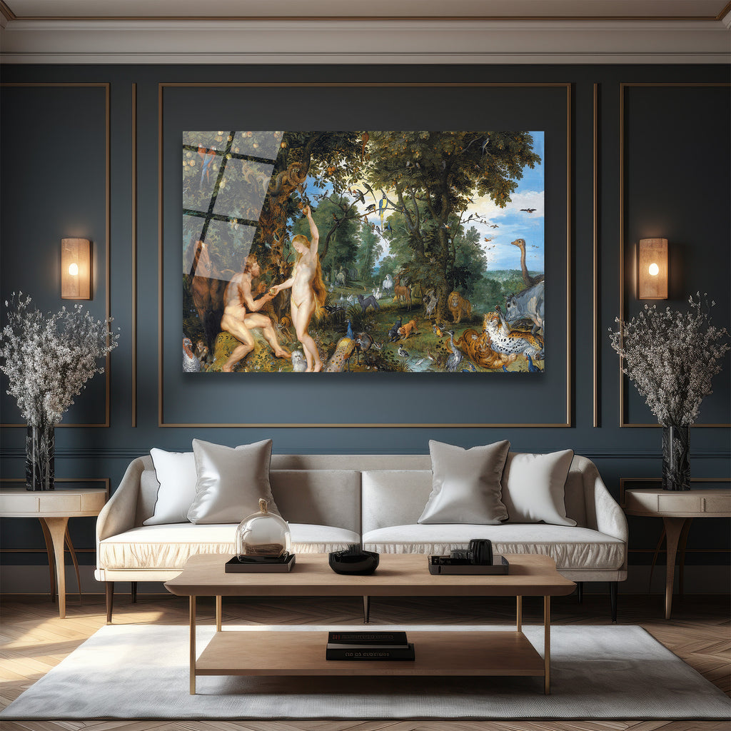Adem ve Havva Cennet Bahçesi Temalı Sanatsal Cam Tablo