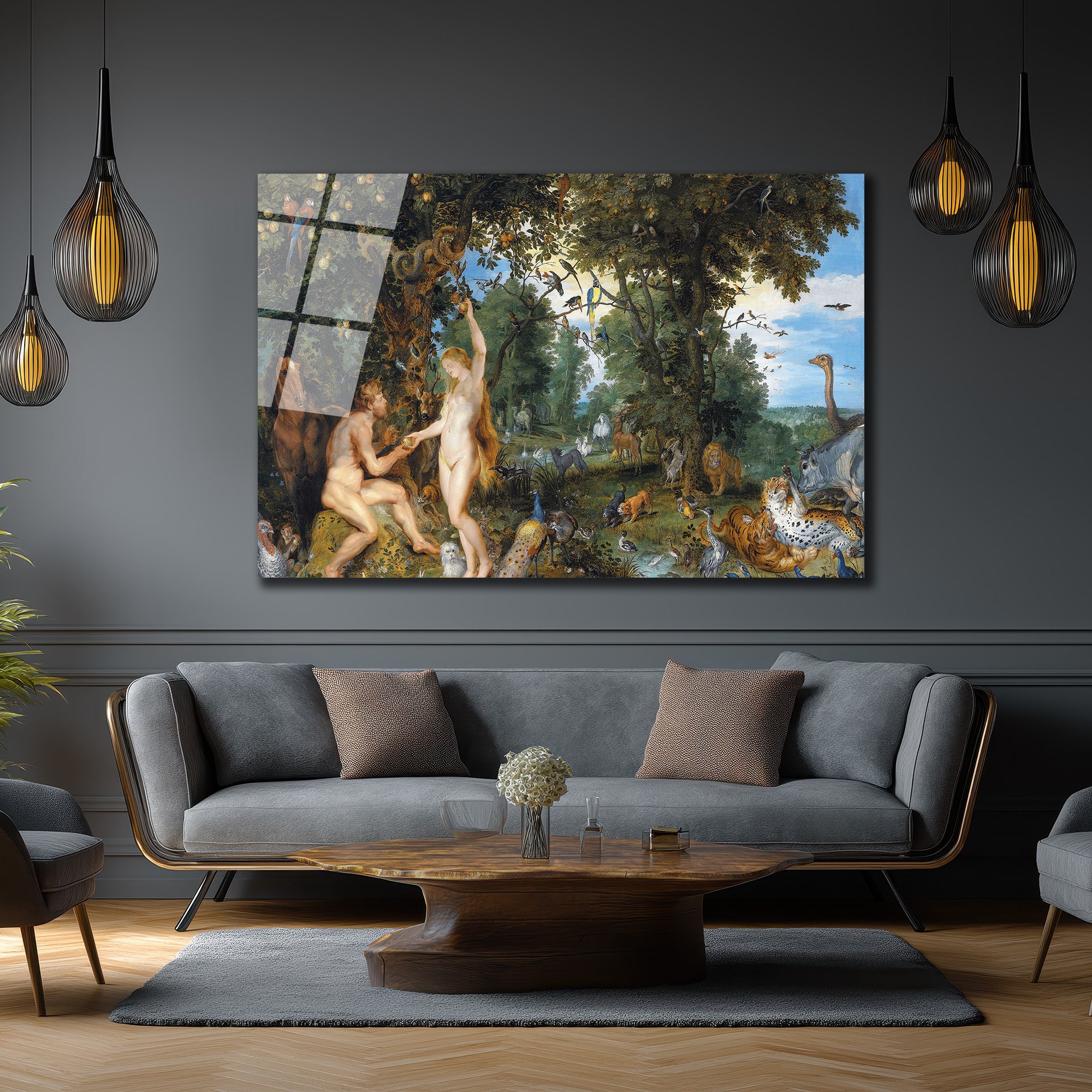 Adem ve Havva Cennet Bahçesi Temalı Sanatsal Cam Tablo