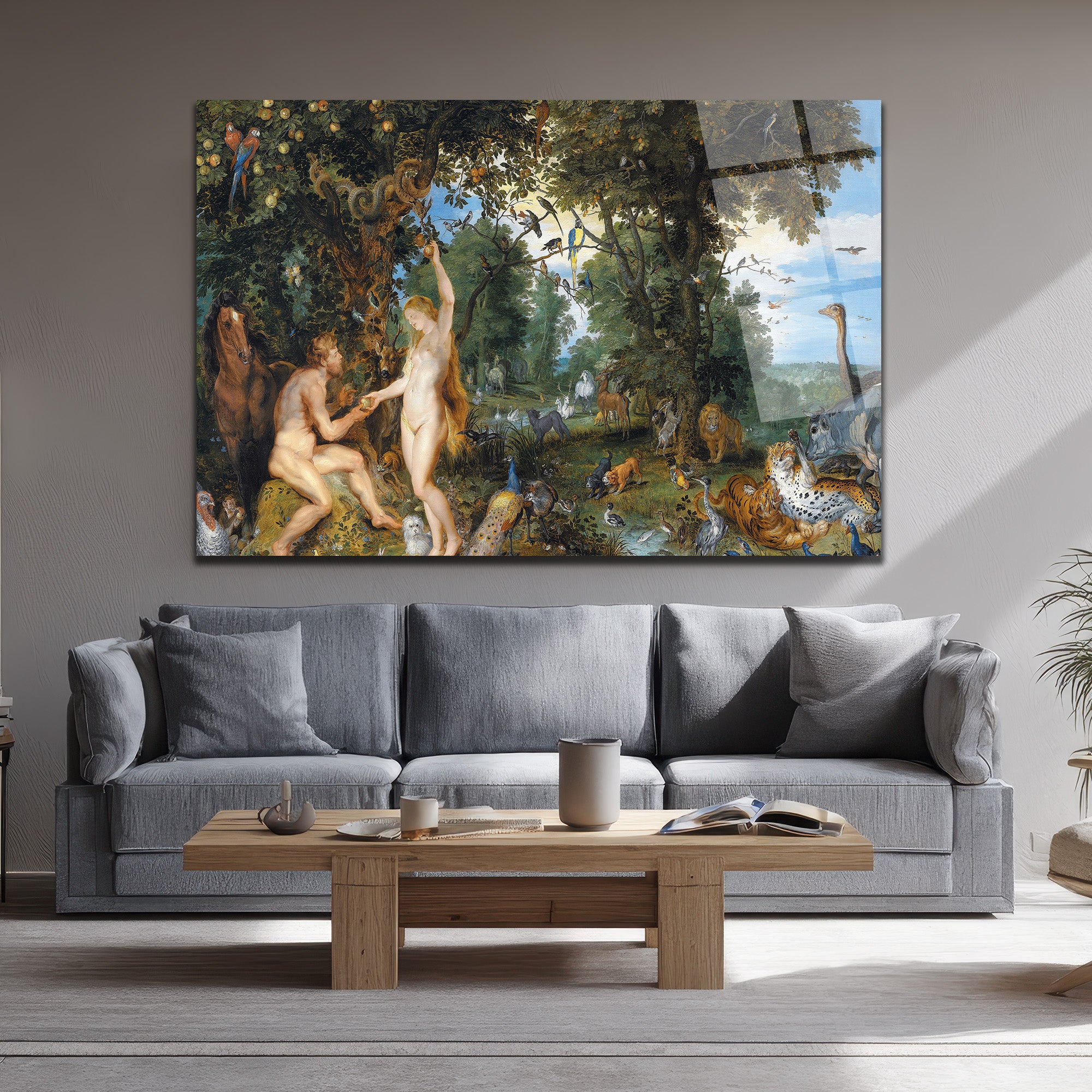 Adem ve Havva Cennet Bahçesi Temalı Sanatsal Cam Tablo