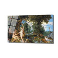 Jan Brueghel ve Peter Paul Rubens'in Cennet Bahçesi'ni tasvir ettiği klasik bir tablo. Adem ve Havva'nın bir ağacın altında durduğu, Havva'nın Adem'e yasak meyveyi sunduğu anı gösteriyor. Etraflarında aslanlar, leoparlar, tavus kuşları, kuşlar ve geyikler gibi çok sayıda hayvan barış içinde yaşıyor. Yeşil ağaçlar, mavi gökyüzü ve canlı hayvan figürleriyle dolu pastoral bir sahne.