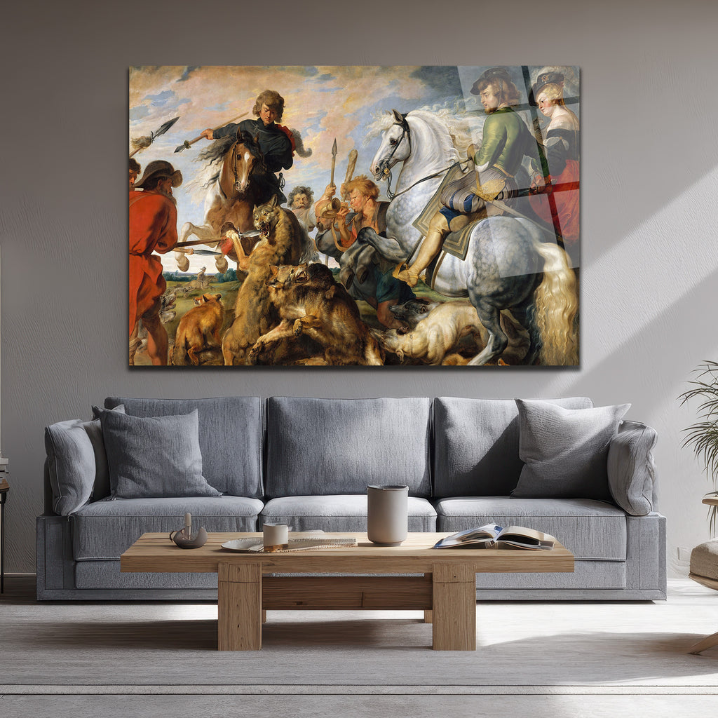 Barok Av Sahnesi: Rubens Tarzı Sanat Eseri Cam Tablo