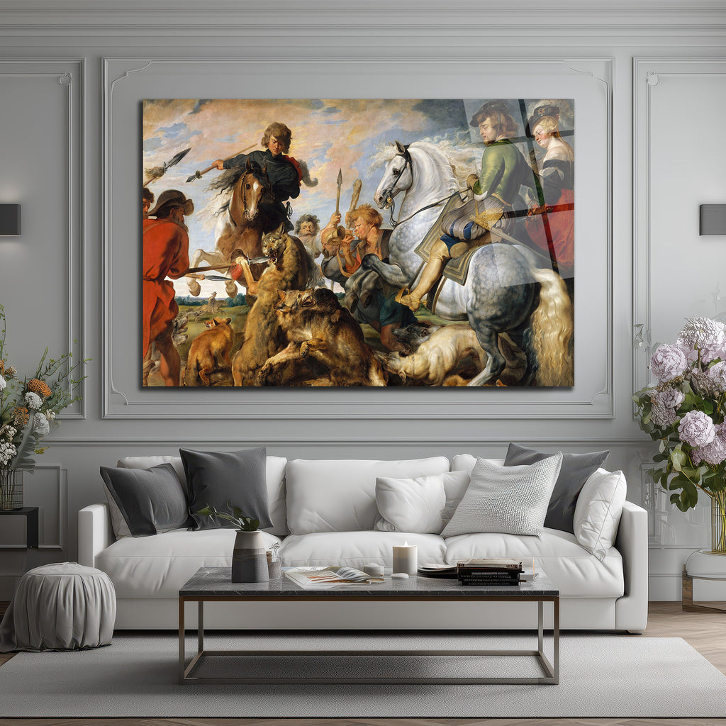 Barok Av Sahnesi: Rubens Tarzı Sanat Eseri Cam Tablo