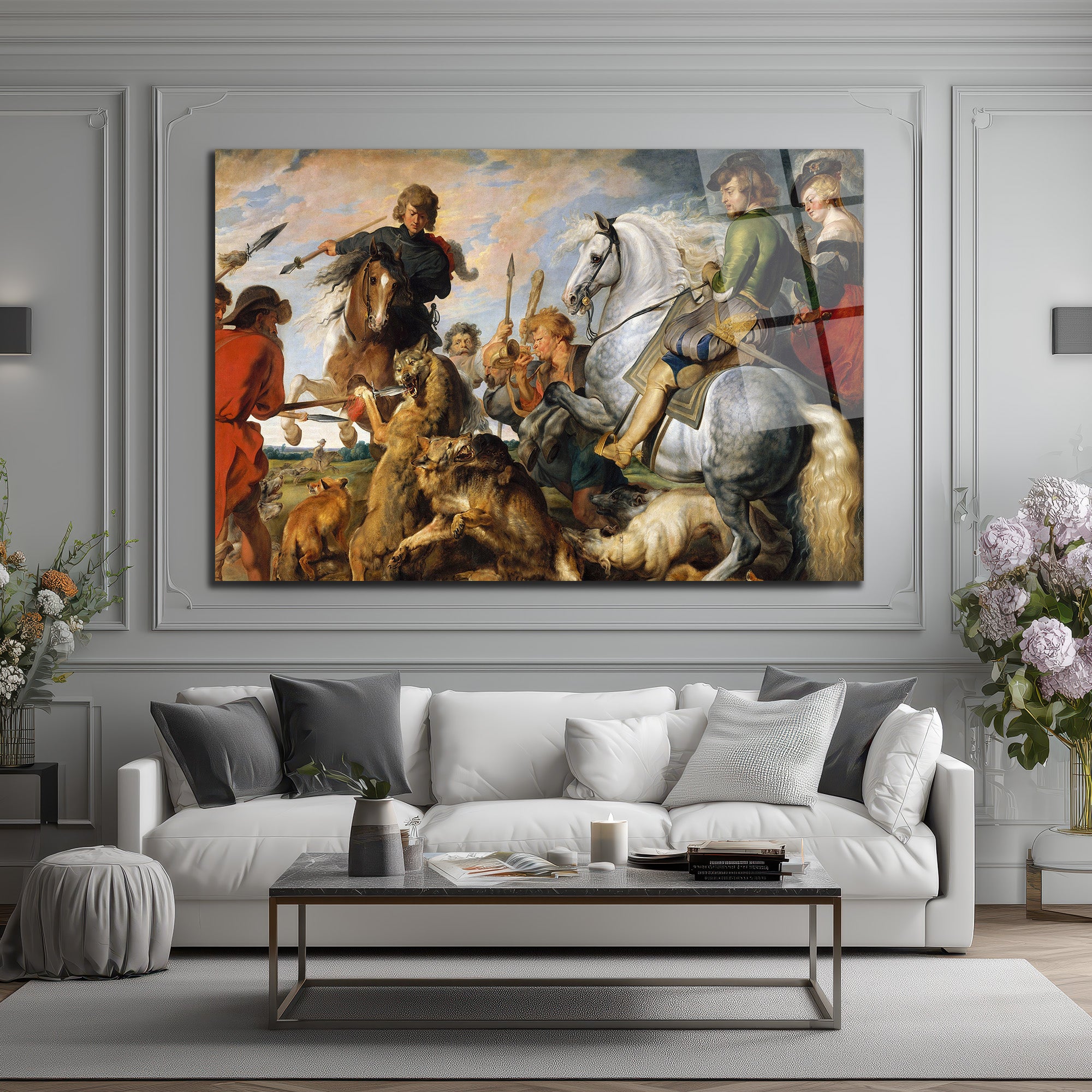 Barok Av Sahnesi: Rubens Tarzı Sanat Eseri Cam Tablo