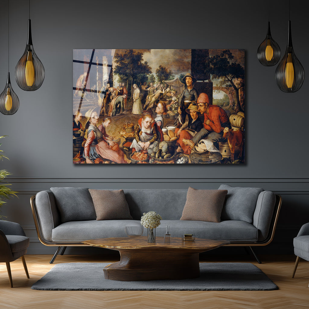 Canlı Pazar Yeri Klasik Sanat Cam Tablo - Evinize Tarihi Bir Dokunuş