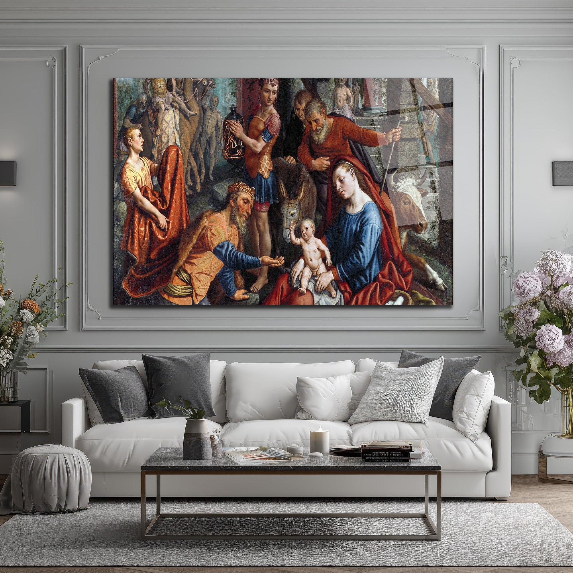 Magi'nin Tapınması Klasik Sanat Cam Tablo