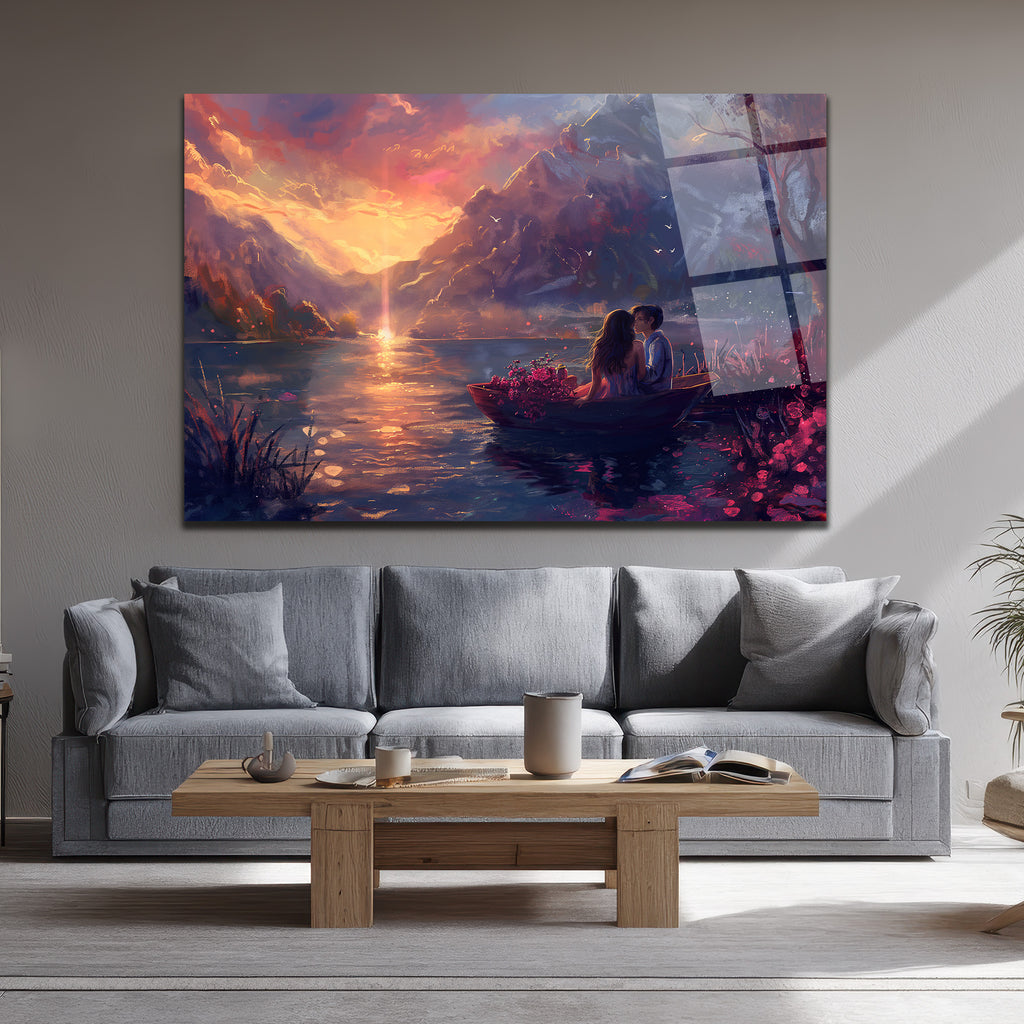 Aşk Dolu Gün Batımı Cam Tablo - Romantik Anlar