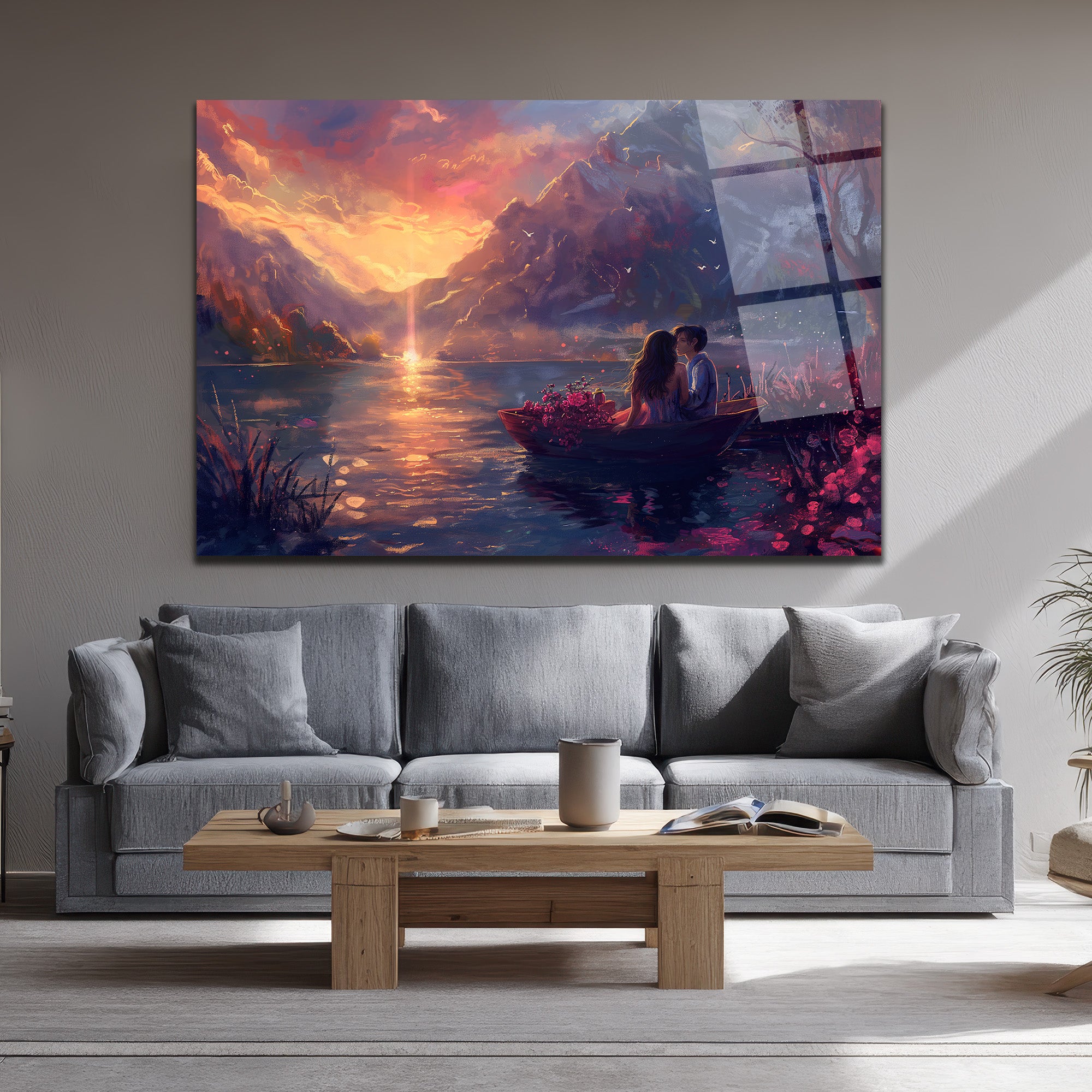 Aşk Dolu Gün Batımı Cam Tablo - Romantik Anlar