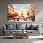 Eiffel Kulesi Manzaralı Paris Sokağı Sanat Cam Tablo