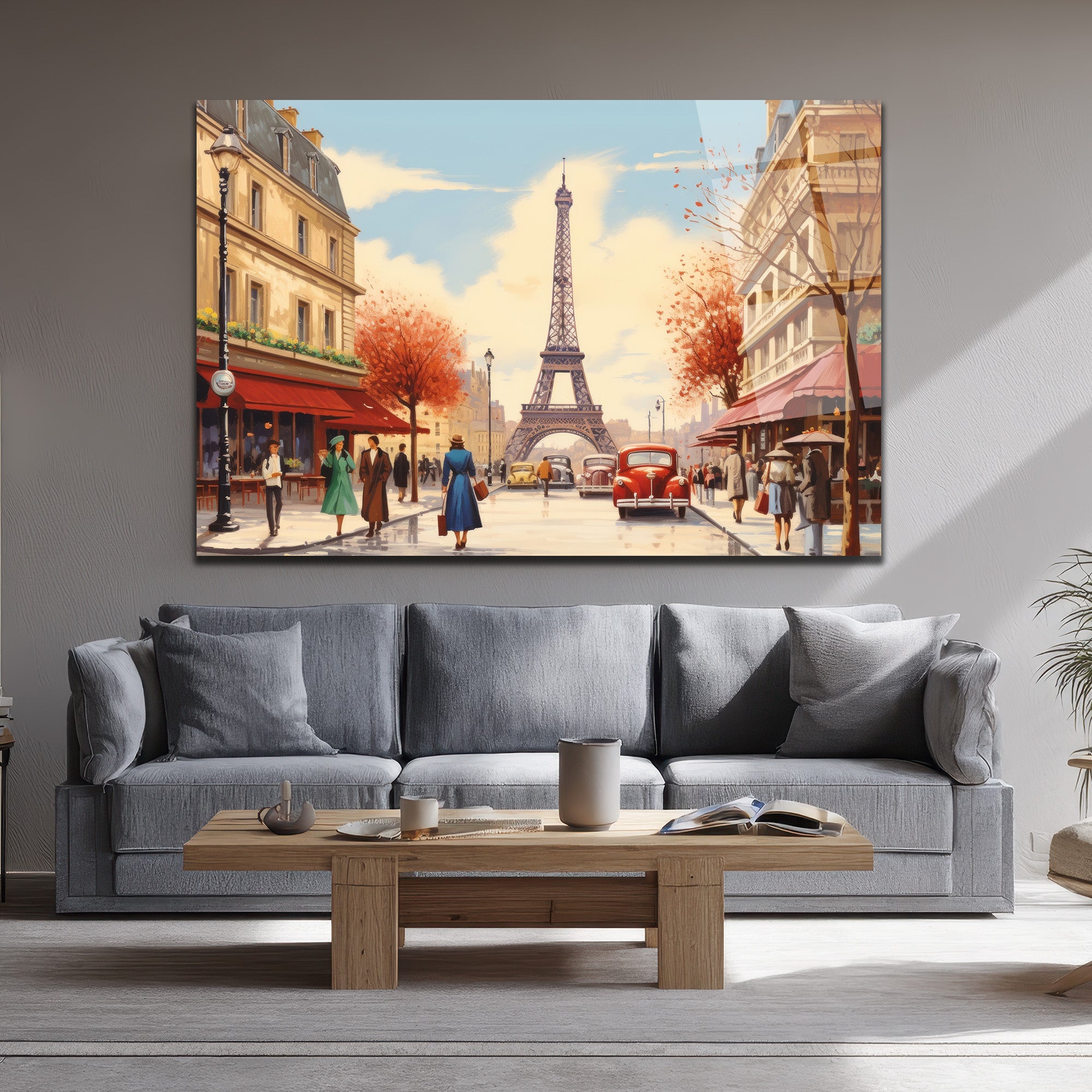 Eiffel Kulesi Manzaralı Paris Sokağı Sanat Cam Tablo