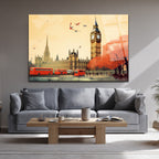 Londra Büyüsü: Big Ben ve Kırmızı Otobüsler Cam Tablo