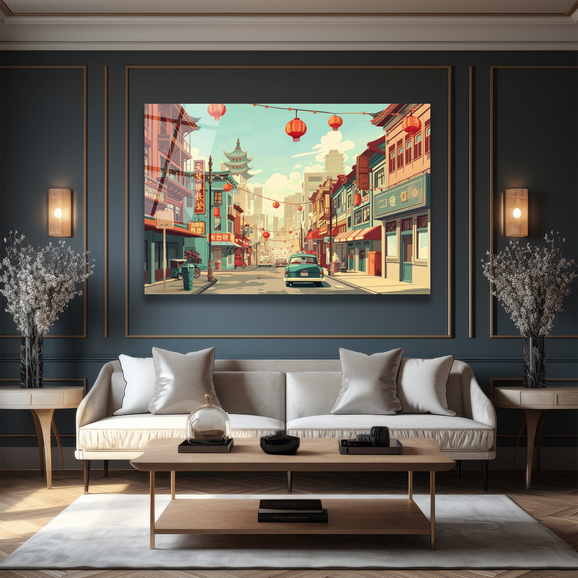 Uzak Doğu Sokağı Cam Tablo - Canlı Şehir Manzarası