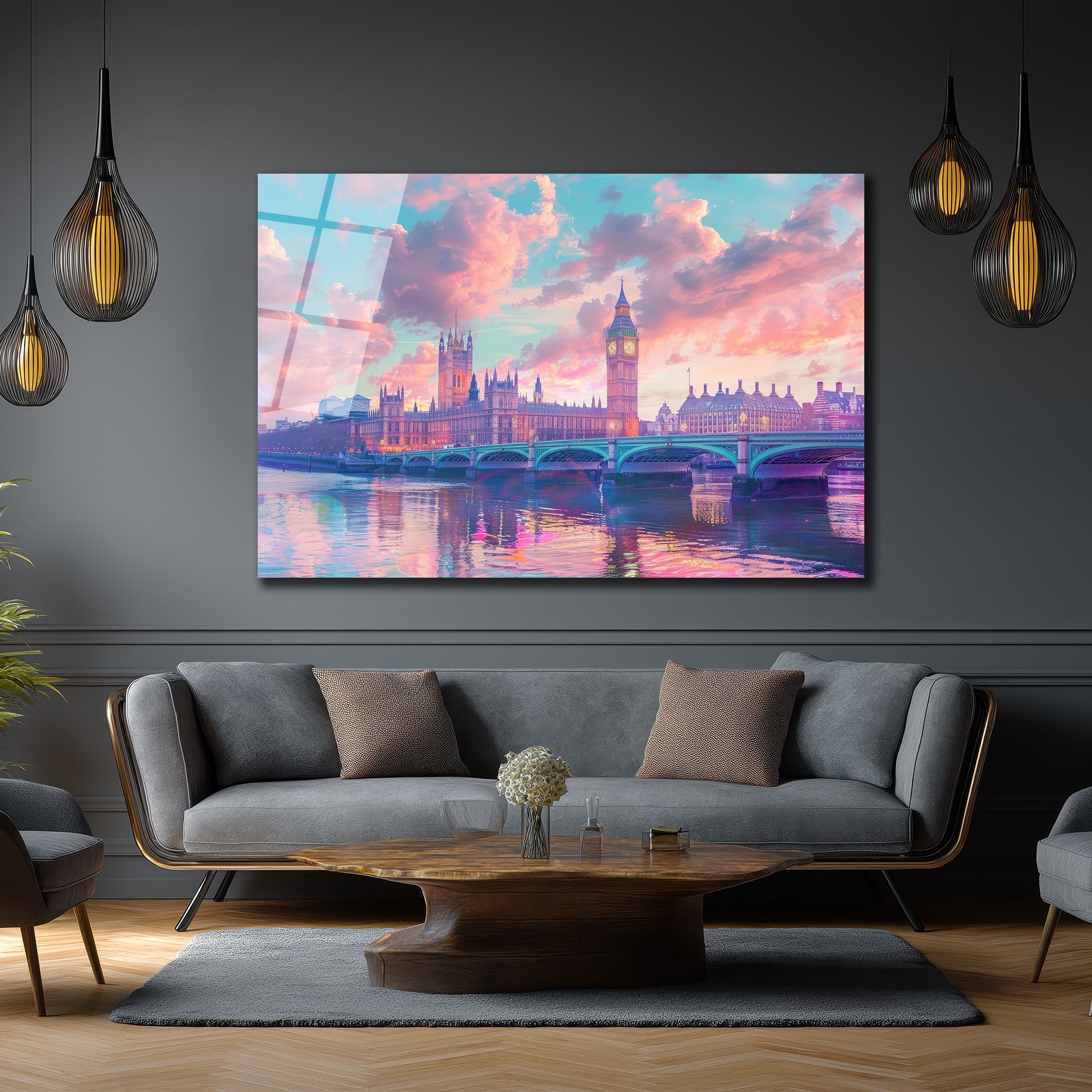 Londra Big Ben Gün Batımı Manzarası Cam Tablo
