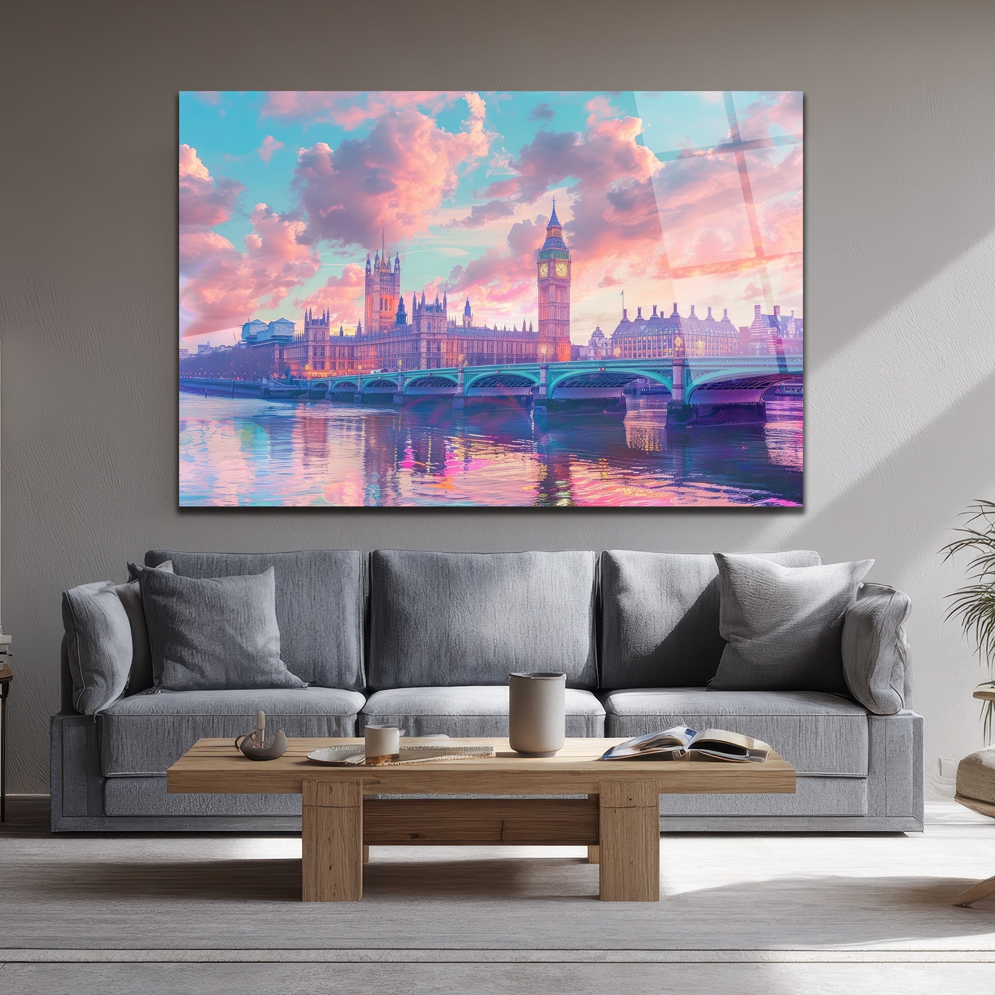 Londra Big Ben Gün Batımı Manzarası Cam Tablo