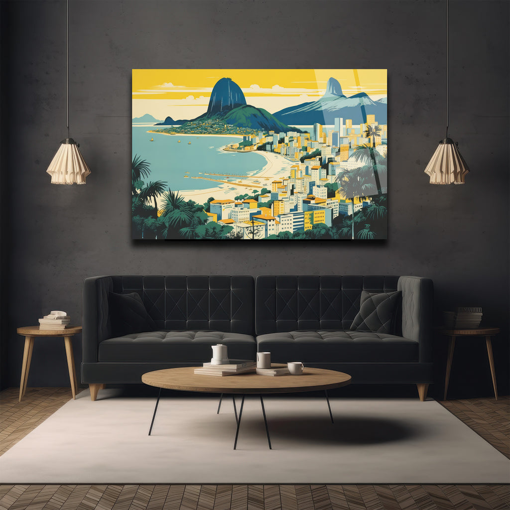 Rio Sahili Manzarası Modern Cam Tablo