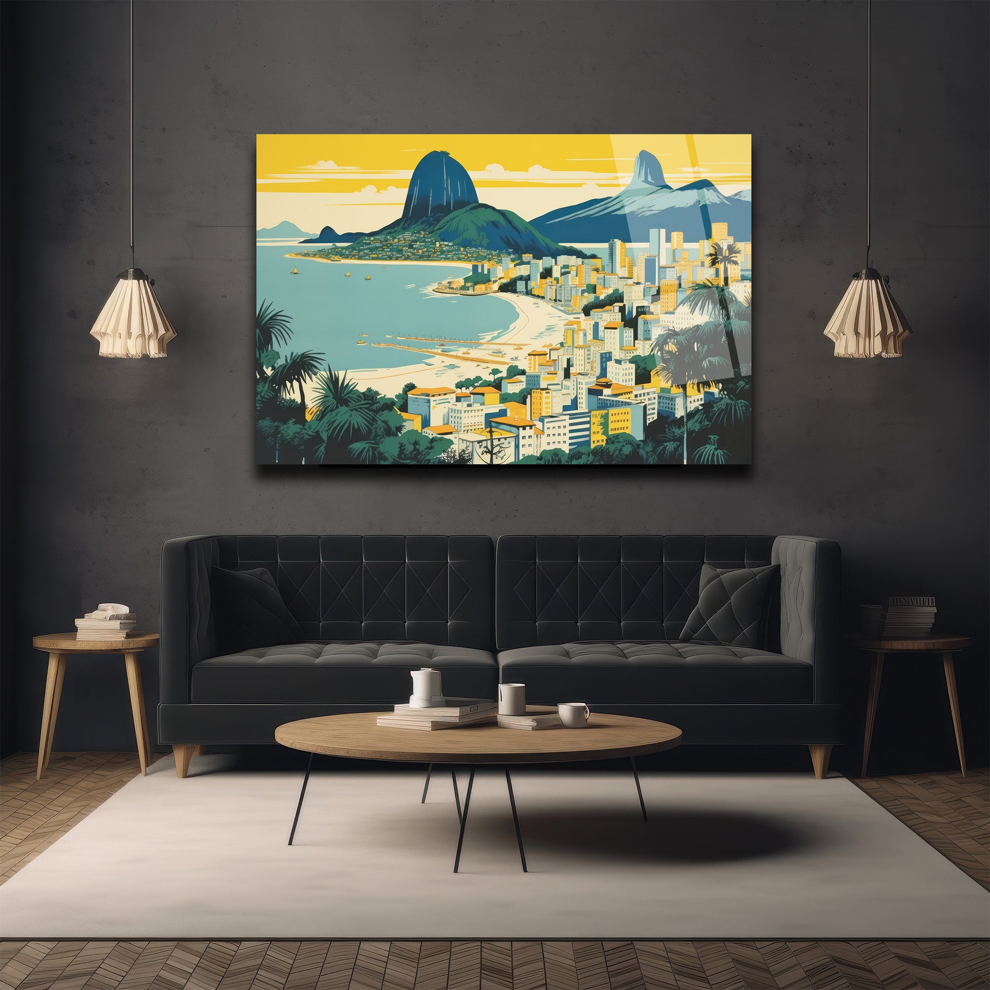 Rio Sahili Manzarası Modern Cam Tablo