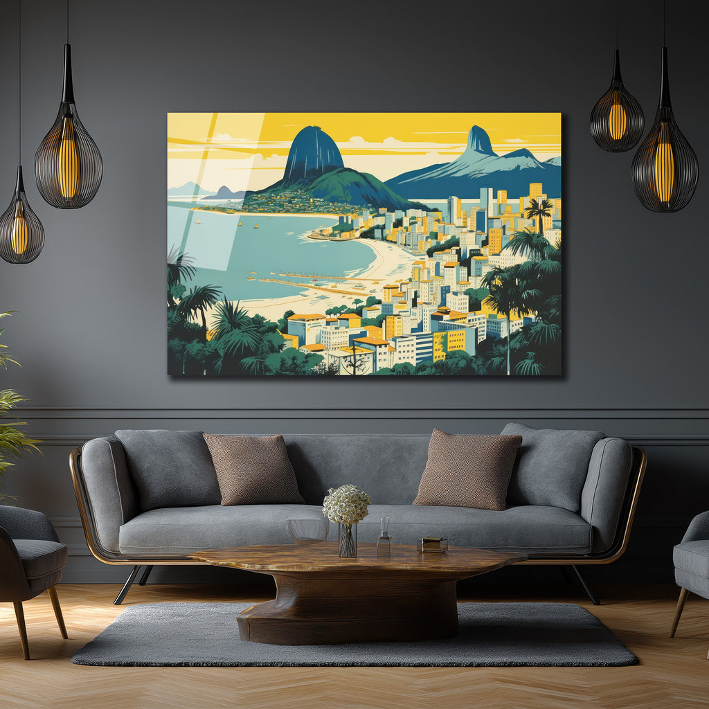 Rio Sahili Manzarası Modern Cam Tablo