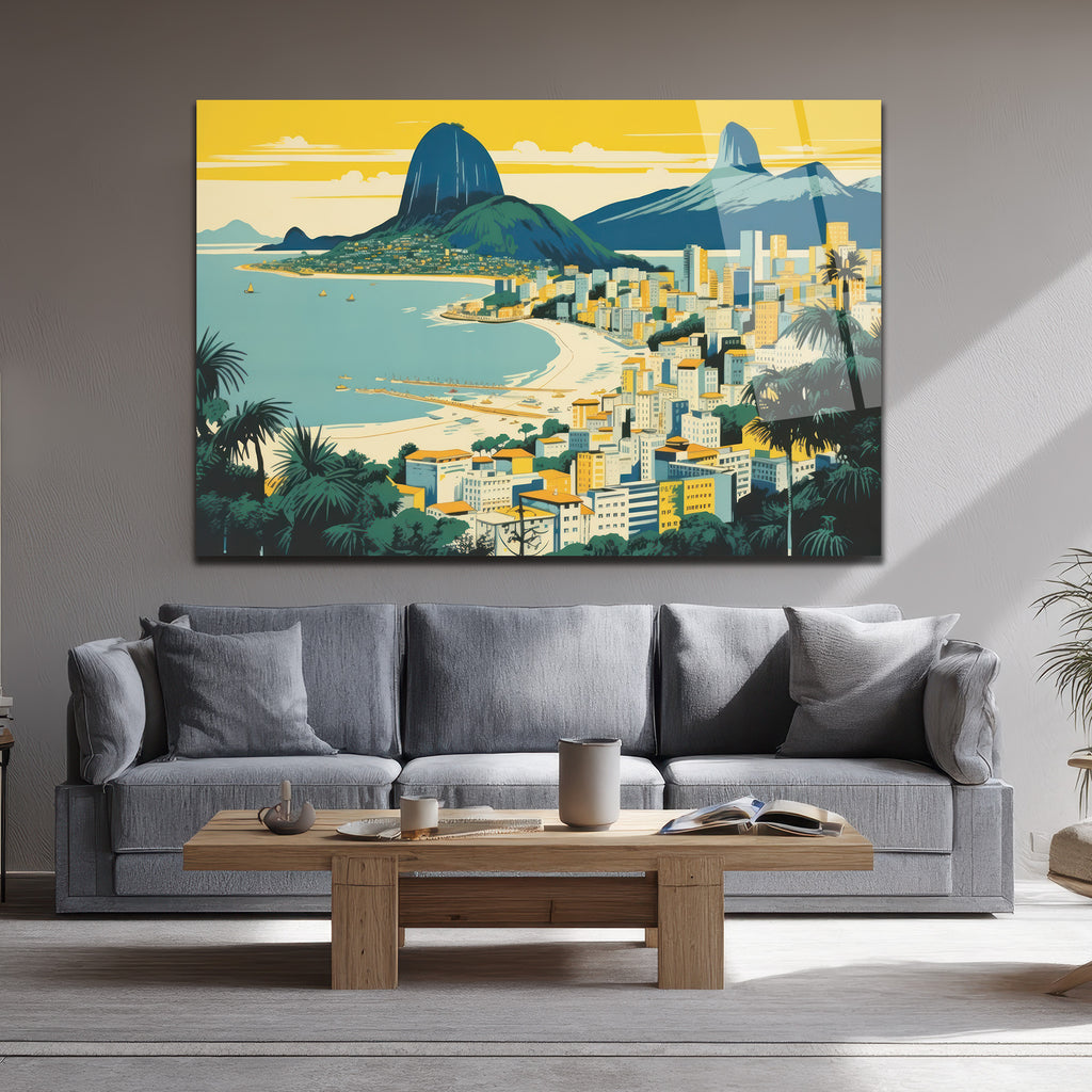 Rio Sahili Manzarası Modern Cam Tablo