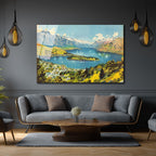 Queenstown Manzarası Cam Tablo - Karlı Dağlar ve Huzurlu Göl