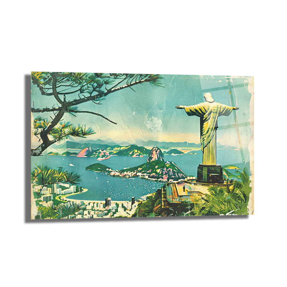 Rio de Janeiro İsa Heykeli Vintage Cam Tablo