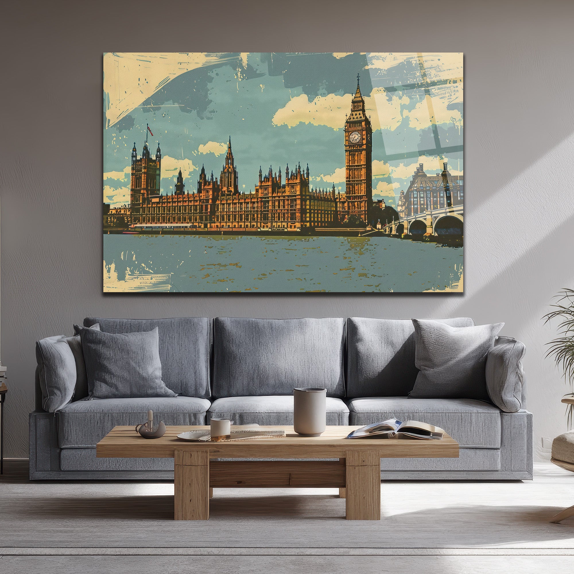 Vintage Londra Big Ben Manzarası Cam Tablo