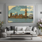 Vintage Londra Big Ben Manzarası Cam Tablo