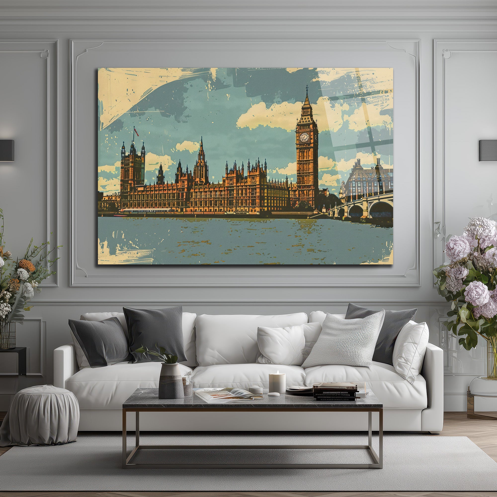 Vintage Londra Big Ben Manzarası Cam Tablo