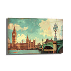 Vintage Londra Manzarası Cam Tablo - Big Ben ve Westminster Köprüsü
