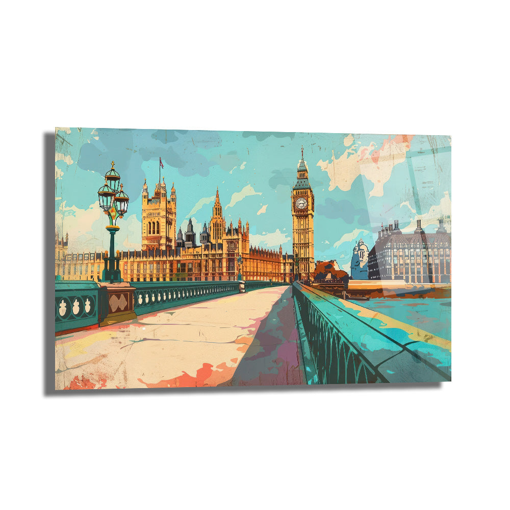 Londra Big Ben ve Parlamento Sanatsal Cam Tablo
