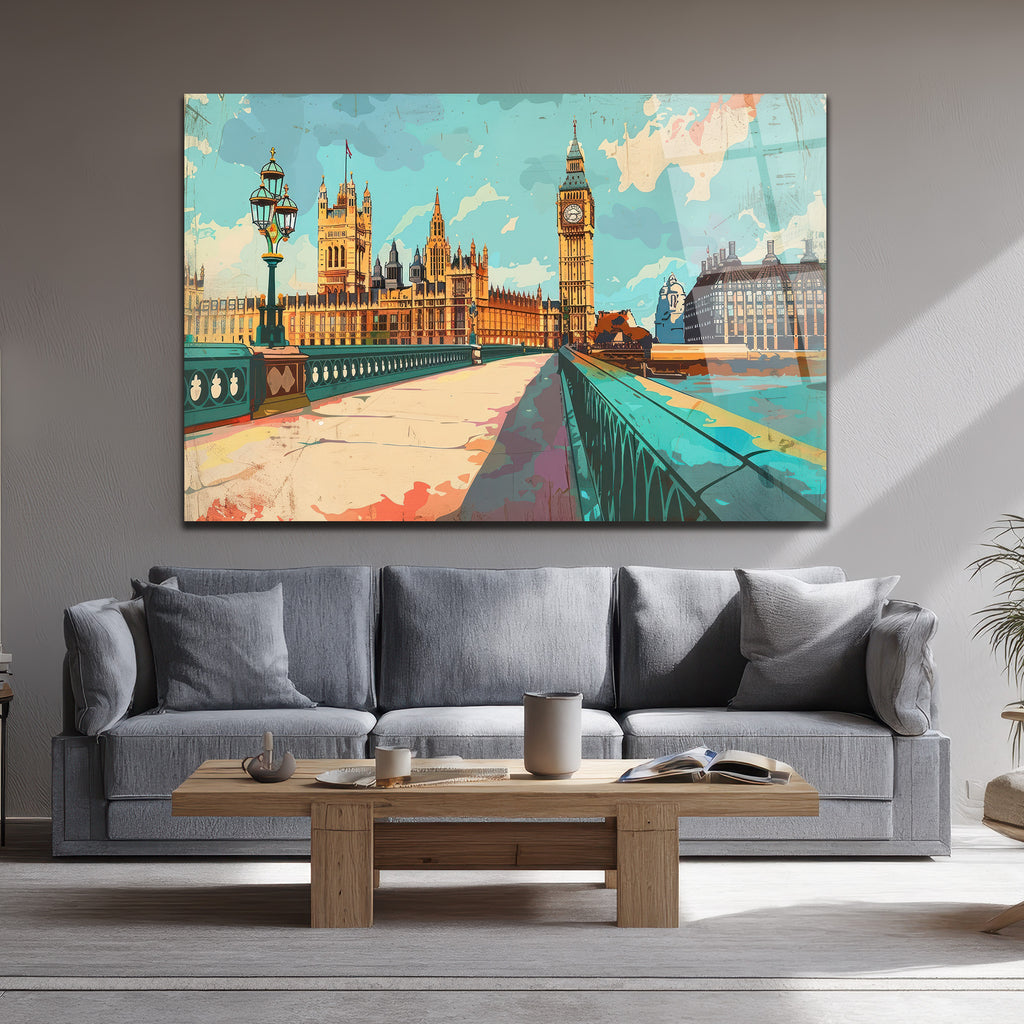 Londra Big Ben ve Parlamento Sanatsal Cam Tablo
