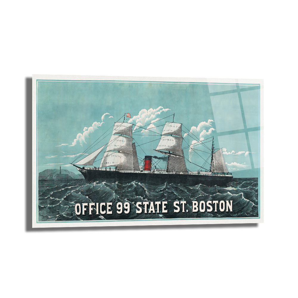 Boston Denizcilik Ruhunu Yansıtan Vintage Gemi Cam Tablo