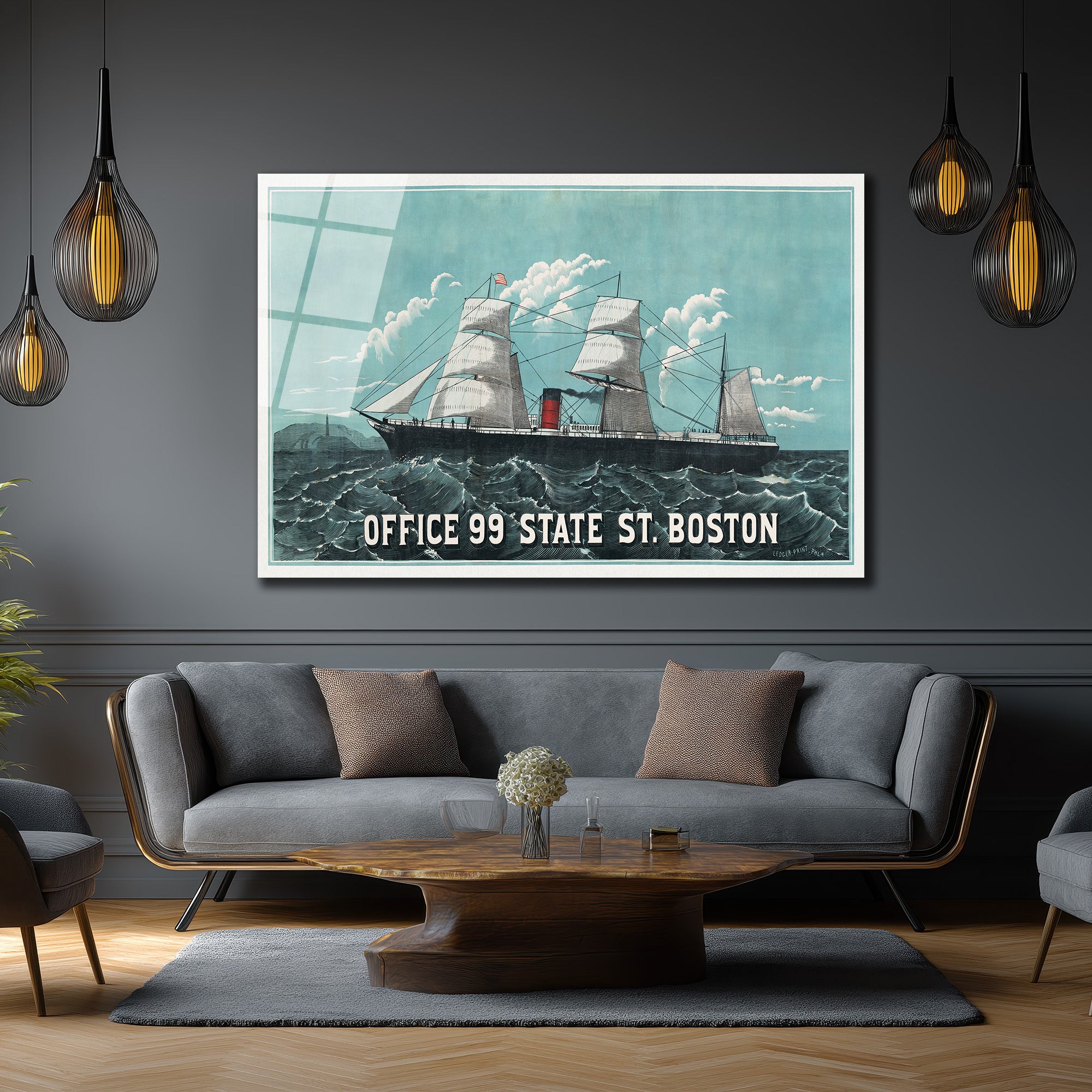 Boston Denizcilik Ruhunu Yansıtan Vintage Gemi Cam Tablo