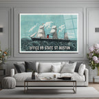 Boston Denizcilik Ruhunu Yansıtan Vintage Gemi Cam Tablo