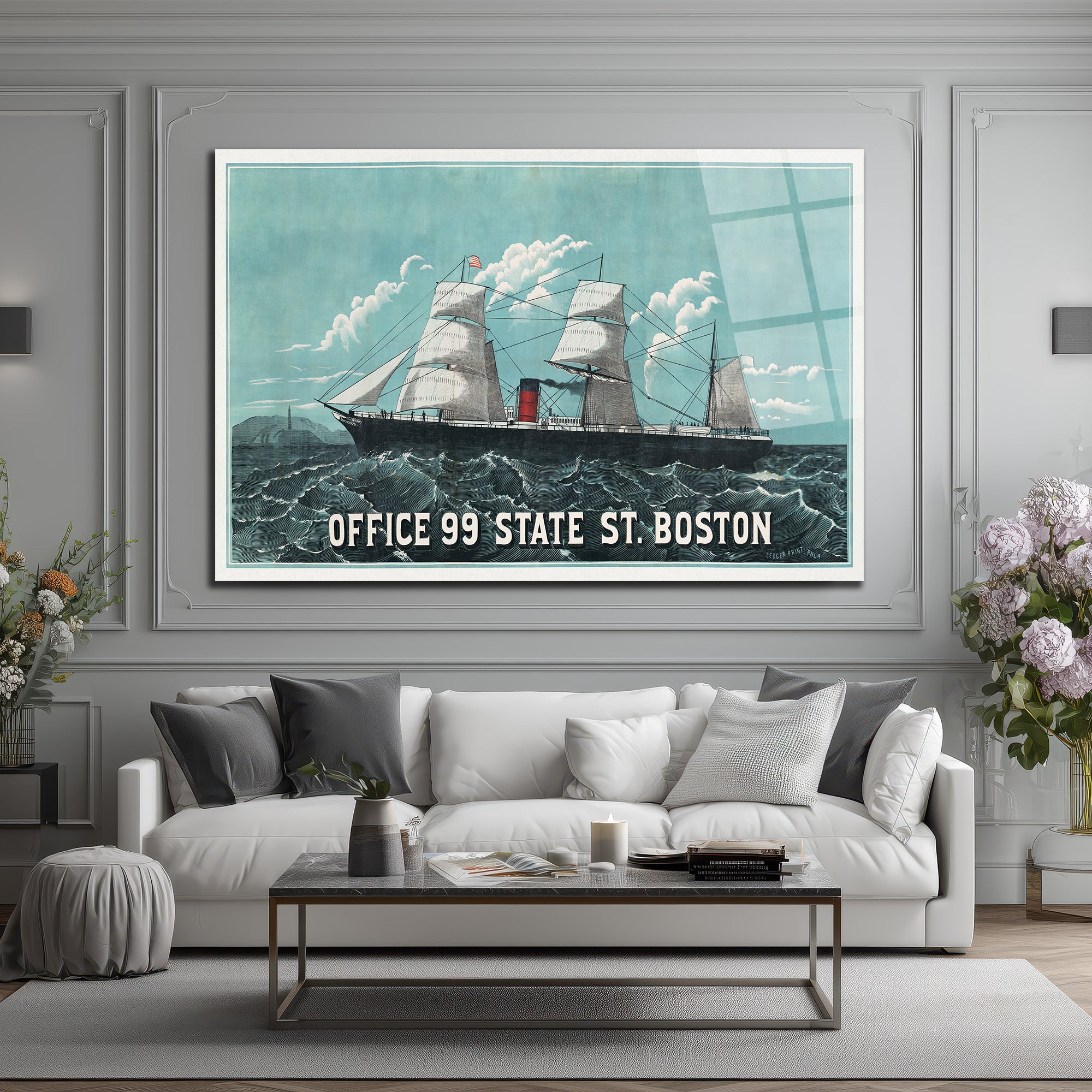 Boston Denizcilik Ruhunu Yansıtan Vintage Gemi Cam Tablo