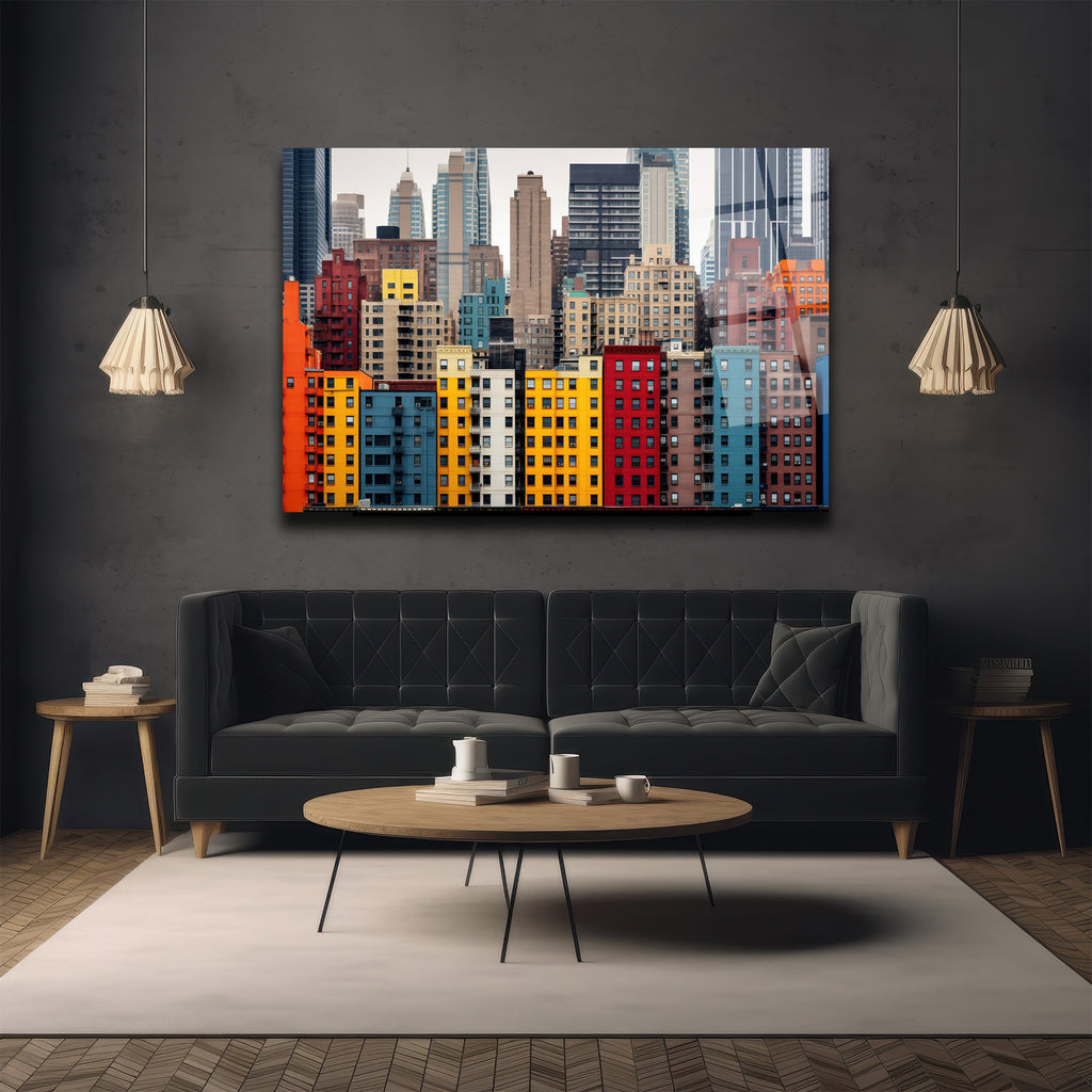 Canlı Renklerle New York Şehir Manzarası Cam Tablo