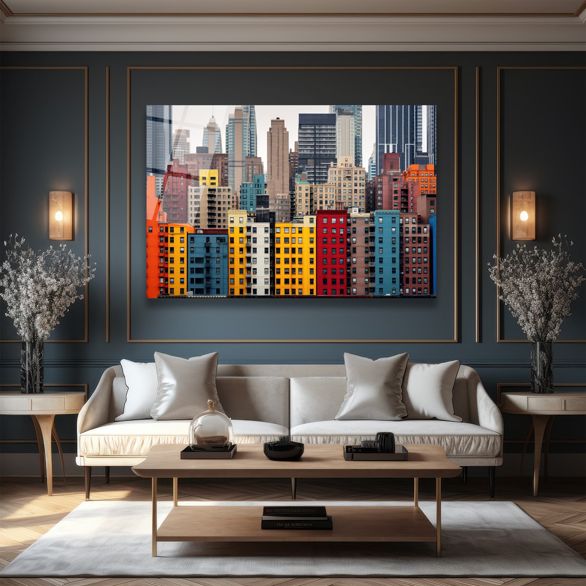 Canlı Renklerle New York Şehir Manzarası Cam Tablo