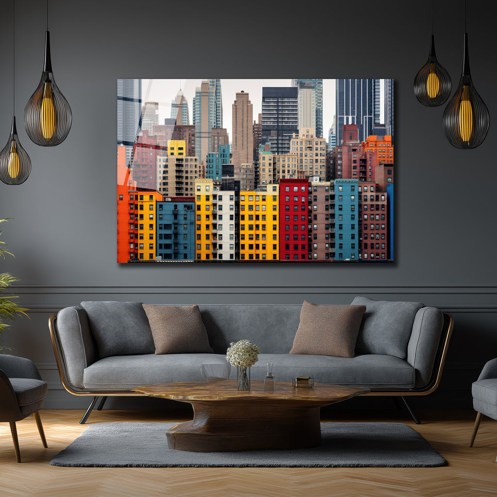 Canlı Renklerle New York Şehir Manzarası Cam Tablo