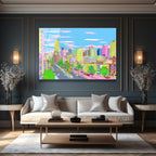 Pastel Rüyaların Şehri Cam Tablo - Modern Şehir Manzarası